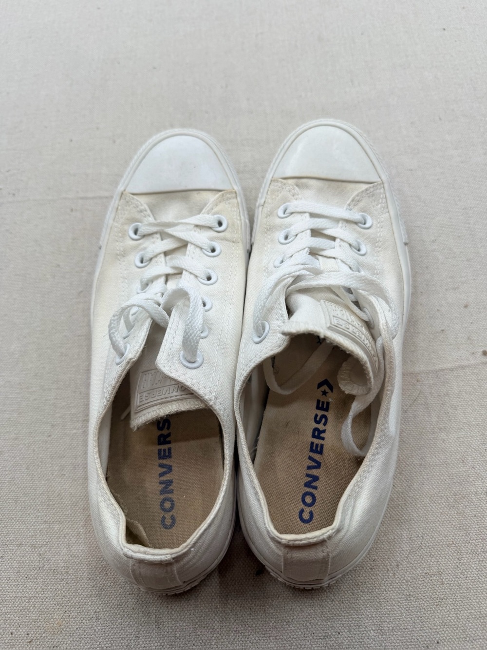 Converse White Canvas Low-Top Sneakers with White Laces - Picture 5 of 9